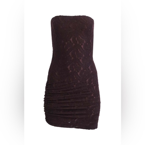 A.L.C. Strapless Brown Lace Ruched Bodycon Cocktail Party Dress 6314DL Size 0 - Picture 8 of 10